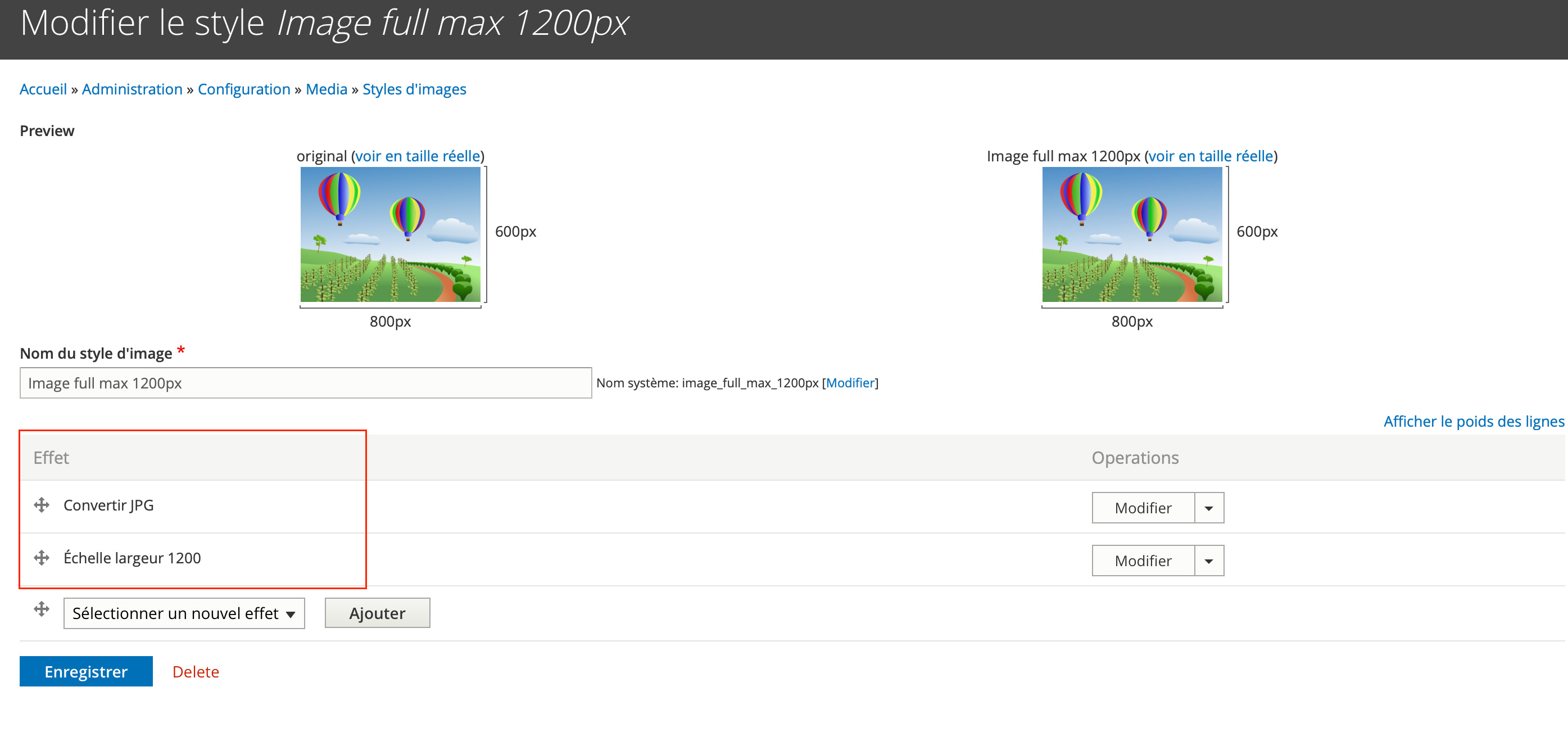 Styles d'images Drupal