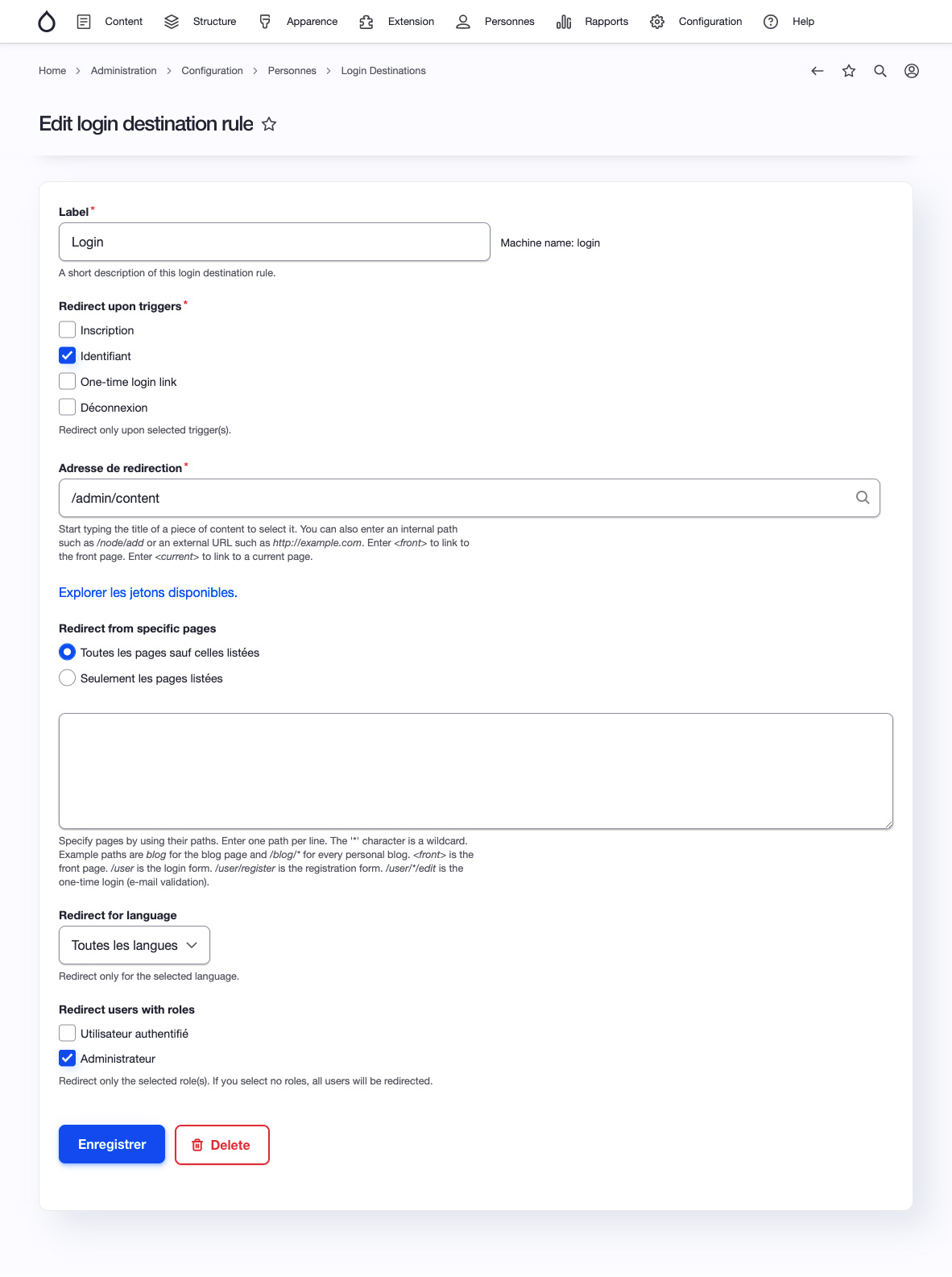Login destination Drupal