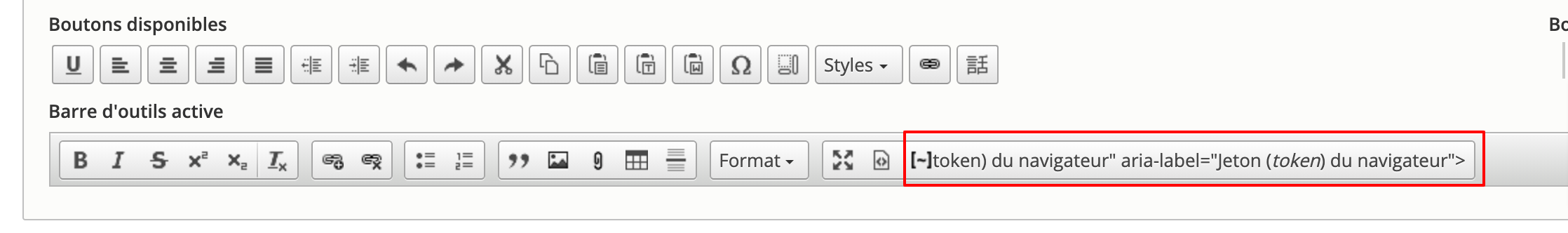 bouton choisir un token dans l'éditeur drupal