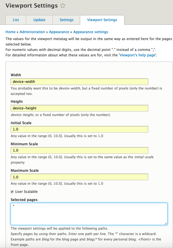 Module Drupal Viewport Settings