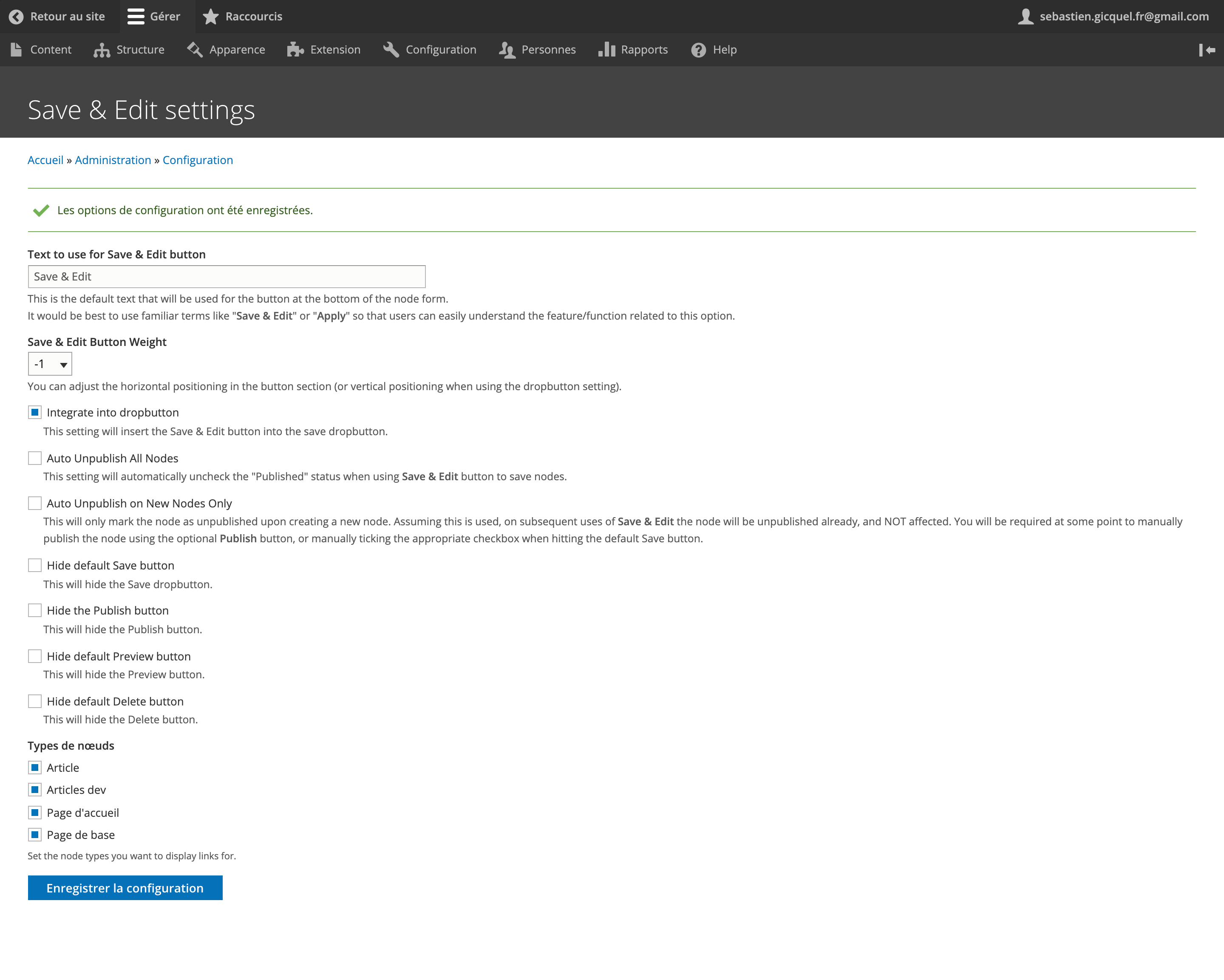 Configuration du module Save & Edit