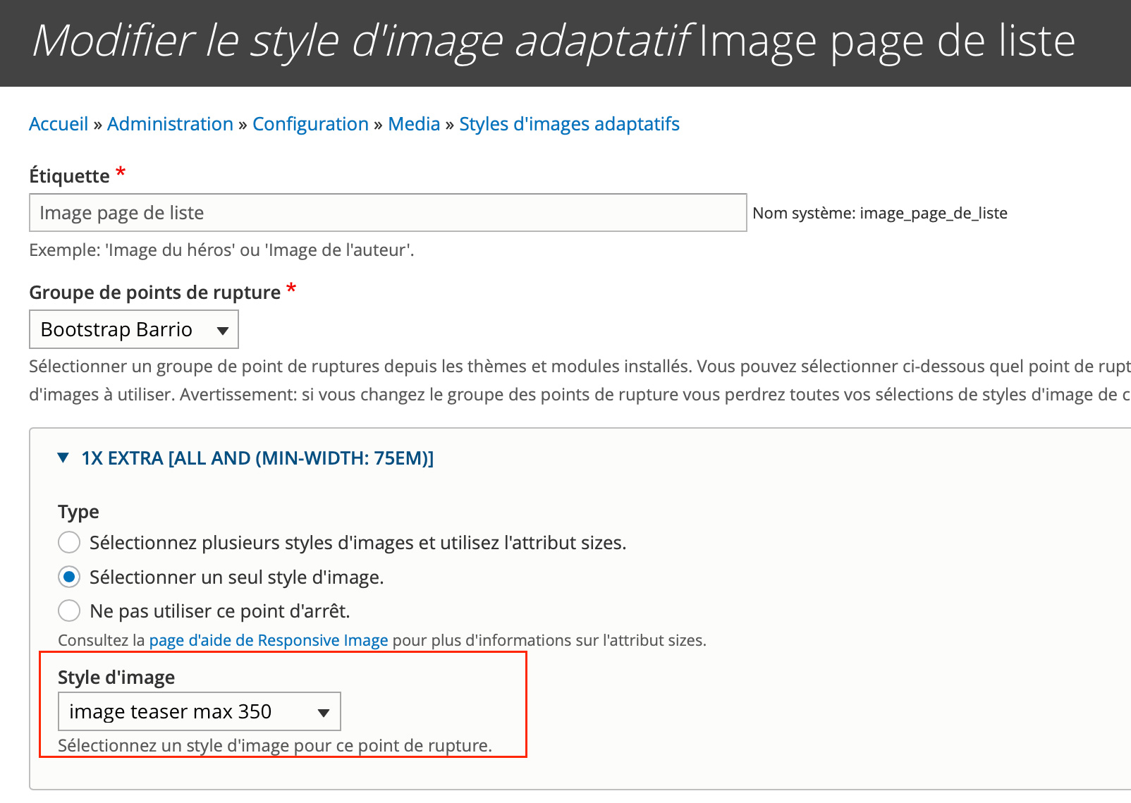 Modifier le style d'image adaptatif drupal